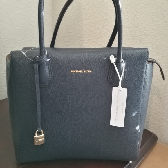 NWT MICHAEL KORS MERCER large satchel dark blue - Picture 6 of 8